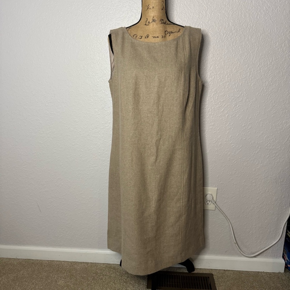 Crown Linen Designs Beige Ukrainian Linen Shift Dress Size L Neutral Summer